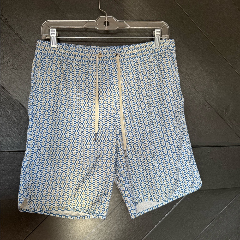Fair Harbor Blue and White Patterned Swim Shorts